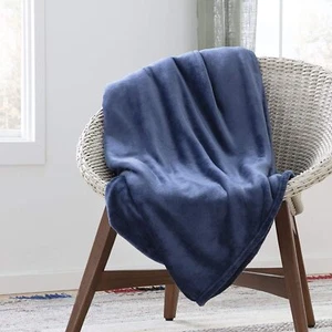 Linenspa Flannel Fleece Blanket, Navy, 50×60 - Picture 1 of 4