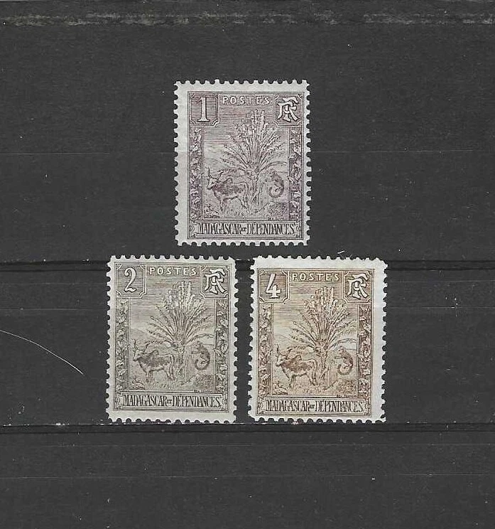 MADAGASCAR , MALAGASY , 1903 , ZEBU TRAVELERS TREE , SET OF 3 , VLH , CV$3 - Image 1 of 1