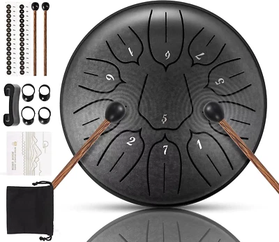 HARMUHOS Steel Tongue Drum 11 Note 6 Inches D-Key Tank Drum Handpan Drum Panda Balmy D...