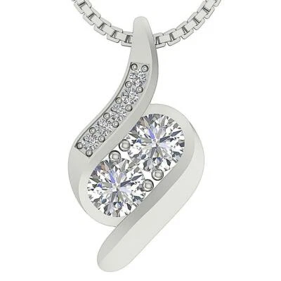 Collar Colgante Forever Us 2 Piedras Diamante Redondo I1 G 0.75 Ct Oro Blanco 14k Foto 1 de 4