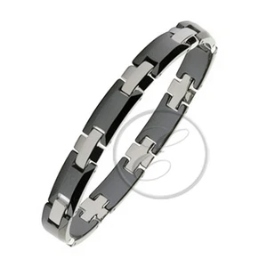 Silver Ceramic Black Bangle Bracelet Highly Polished Stainless Steel Bracelet - Picture 1 of 1