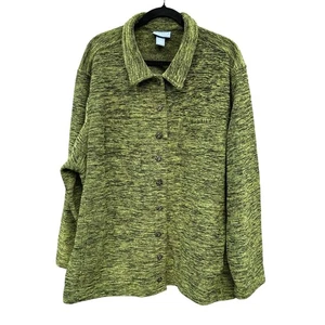 Liz & Me Button-Up Jacket Shacket Pockets 3X Green Barn Coat Maple Leaf Buttons - Picture 1 of 16