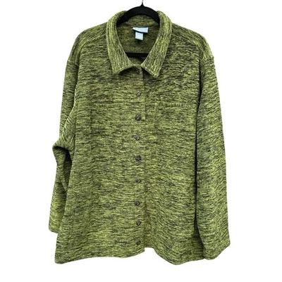 Liz & Me Button-Up Jacket Shacket Pockets 3X Green Barn Coat Maple Leaf Buttons - Image 1 of 4