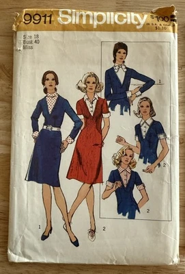 Simplicity Pattern 9911 Misses’ Dress w/Detachable Cuffs & Set Of Dickies Sz 18 - Image 1 of 4