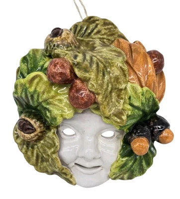 "MASCARILLA TEMPORADA OTOÑO BACO MAYÓLICA CERÁMICA 7"" VINTAGE Italia" Foto 1 de 4