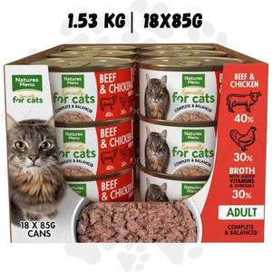 18 Natures Menu Wet Cat Food Beef & Chicken 85g - 100% Meat & Broth, Gra - Picture 1 of 3