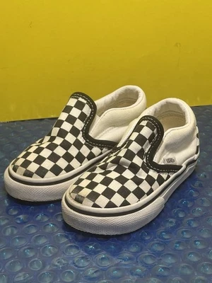 Vans Checker 黑色白色一脚蹬幼儿 5 码婴儿鞋 — 第 1/4 张图片