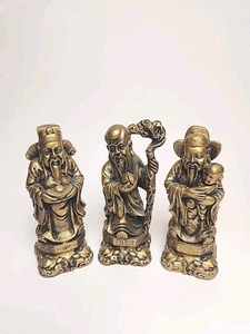 Vintage Gold Fuk Luk Sau for Health Wealth Happiness. Feng Shui - Picture 1 of 5