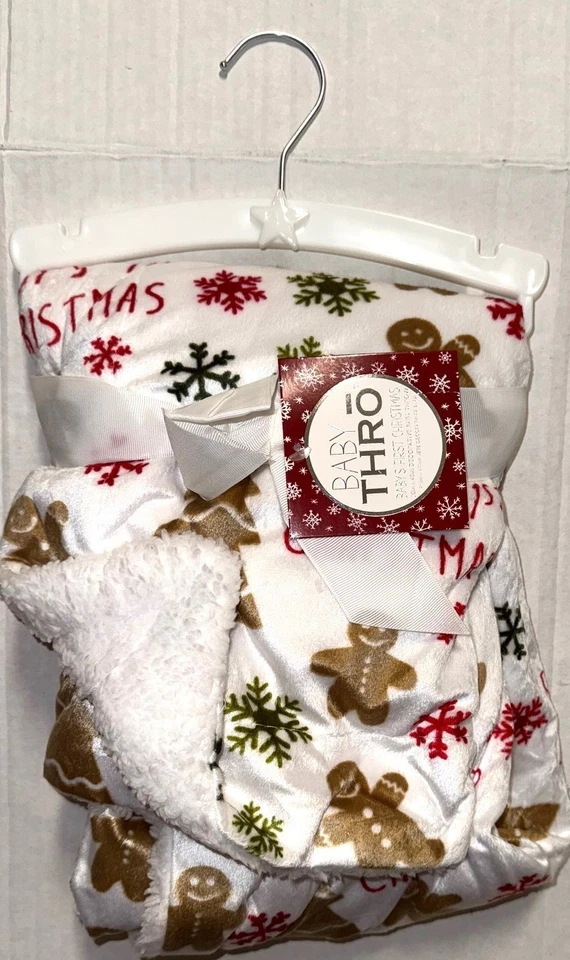 DECORITIVE BABY THROW fleece/sherpa blanket white CHRISTMAS motif 30"x40" - Image 1 of 1
