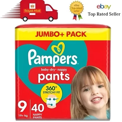 Pampers Baby-Dry Pants Size 9 19kg+ Pull-Up Disposable Nappies 40 Bulk Pack - Image 1 of 4