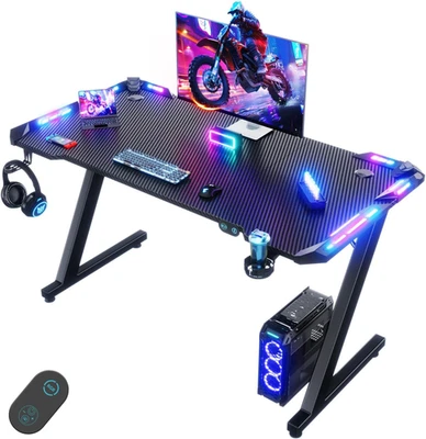 120 X 60Cm Scrivania Gaming LED, Tavolo Gaming Ergonomica, Scrivania per Compute - Immagine 1 di 4