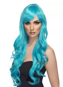 Wunschperücke, Aqua Kostüm Verkleidung Perücke Meerjungfrau Einhorn etc lang blau - Bild 1 von 2