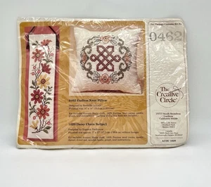Vintage 80s Needlepoint Kit Creative Circle 0462 Endless Knot Pillow Wool NEW - Picture 1 of 5