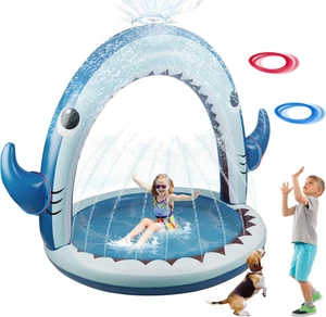 Giant Shark Sprinkler for Kids - Inflatable Water Toys Splash Pad with 360° Spra - Picture 1 of 9