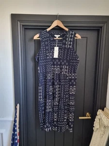 M&S Navy Printed Tiered Cotton Dress Size UK 14 Reg BNWT - Picture 1 of 15