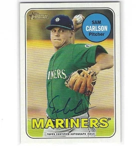 Tarjeta 2018 Topps Heritage Minors Real One Autógrafos Sam Carlson #ROA-SC - Imagen 1 de 2