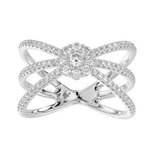 Ladies Ring 0.50ct Round Natural Mine Diamond 14k White Gold Rings Triple Flower - Picture 1 of 1