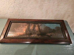 Vintage 1940's Framed Pastel Drawing Forest Landscape At Night With Fire-Very... - Picture 1 of 9