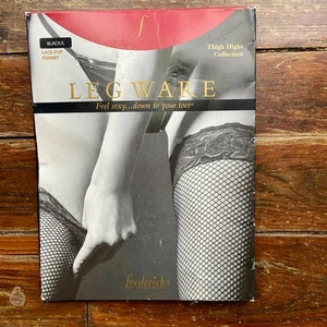 Frederick's of Hollywood Black Lace Top Fishnet Stockings Large NIP NEW - Picture 1 of 3