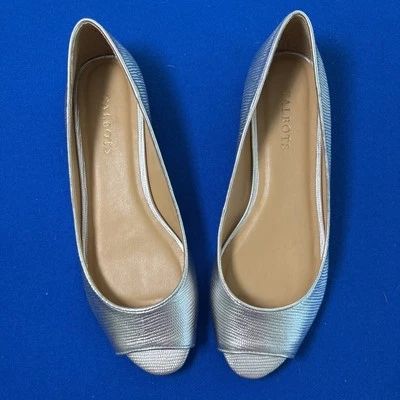 Talbots Mujer Puntera Abierta Diapositivas Planas Gris Plata Metálico Slide, 10AA Nuevo Foto 1 de 4