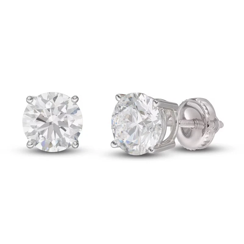 1 Ct Round Lab Created Grown Diamond Earrings 14K White Gold F/VS Basket Screw - Image 1 of 4