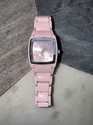 Bongo Esfera Rosa Estuche Rectángulo Banda Eslabón Reloj Mujer 7.5 Pulgadas Batería Nueva Foto 1 de 4