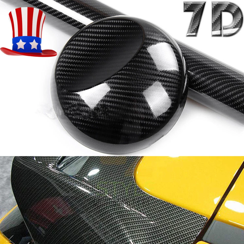 7D Ultra Gloss Glossy Black Carbon Fiber Vinyl Wrap Sticker Decal 12x60" US Ship Foto 1 de 4