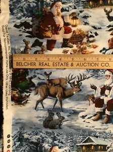 2 Yards Santa In Winter Scenes  Animals 100% Cotton Fabric David Textiles HTF - Picture 1 of 3