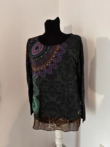 Desigual colorful Mandala top size M loose airy green shades animal print accent - Imagen 1 de 6