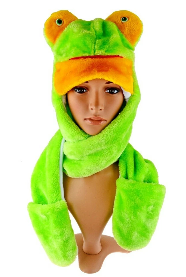 Rana Verde Fiesta Halloween Disfraz Animal Peluche 3 en 1 Sombrero Bufanda Mitón Foto 1 de 1