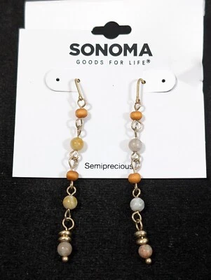 Sonoma Semiprecious Stone Wood Stacked Bead Threader Dangle Earrings Boho - Image 1 of 4