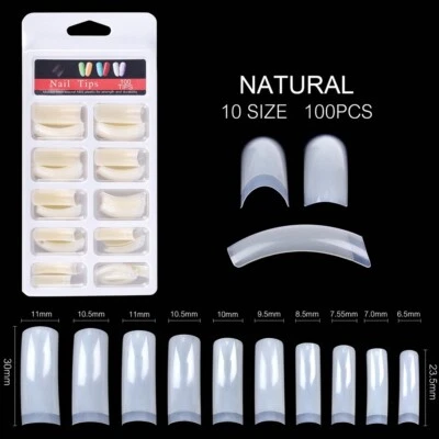 100pcs Extra Long Curve Half Cover French Acrylic UV Gel False Tips Nail Art - Image 1 of 4