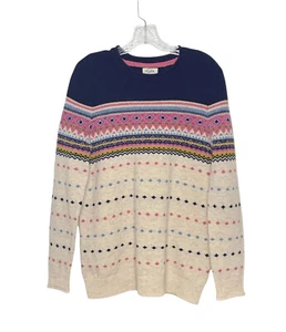 Heyton Womens Sweater Lambswool Blend Blue Long Sleeve Pullover Fair Isle Size L - Picture 1 of 7