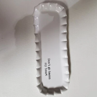 Mud Pie Don't Go Bacon My Heart Bacon Tray Ceramic Dish White Glaze 2016 - Image 1 of 4