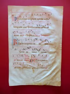 Pergamena Pagina Antifonario Antifonale Miniato Capilettera Manoscritto '500 - Foto 1 di 2