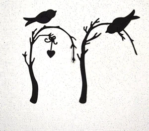 Rami con nastro uccellini e cuore molla pettirosso fustelle metallo standard sottili - Foto 1 di 2