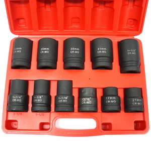 11pc DUO Metric SAE 1" Drive Impact Socket Set 6point Cr-MO 23mm~1-1/2" Lug Nut - Picture 1 of 5