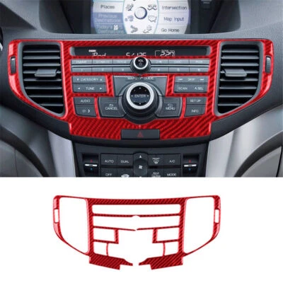 Radio de fibra de carbono roja con cubierta del sistema de navegación para Acura TSX 2009-2014 Foto 1 de 4