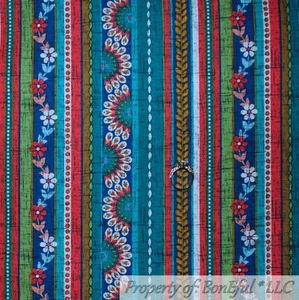 BonEful Fabric Cotton Quilt Rainbow Asian Fan Flower Calico Stripe BOHO MI SCRAP - Picture 1 of 13