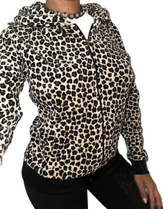 Juicy Couture Leopard Velour Track Jacket Women’s Size Large Full Zip Up Hooded - Picture 1 of 5