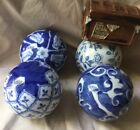 Lot of Four Chinoiserie Blue & White Porcelain Carpet Balls 3.5” Hand Painted