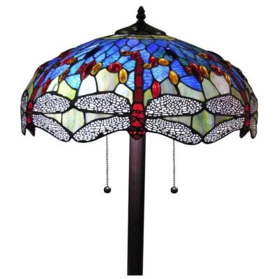 Lámpara de pie con tema libélula estilo Tiffany vitral azul brillante 61 pulgadas Foto 1 de 4