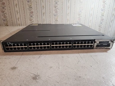 Cisco WS-C3750X-48PF-L 48 Port PoE Gigabit Switch w/C3KX-NM-10G Dual PSU Ears ++ - Image 1 of 4