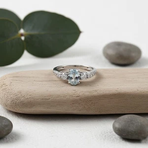 925 Sterling Silver Aquamarine Ring Women Gift Design Oval Gemstone Jewelry Gift - Picture 1 of 15