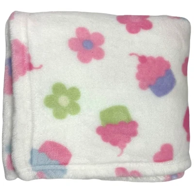 Blanco Rosa Púrpura Verde Cupcake Flor Bebé Niña Manta Suave Vellón Sin Marca Foto 1 de 3