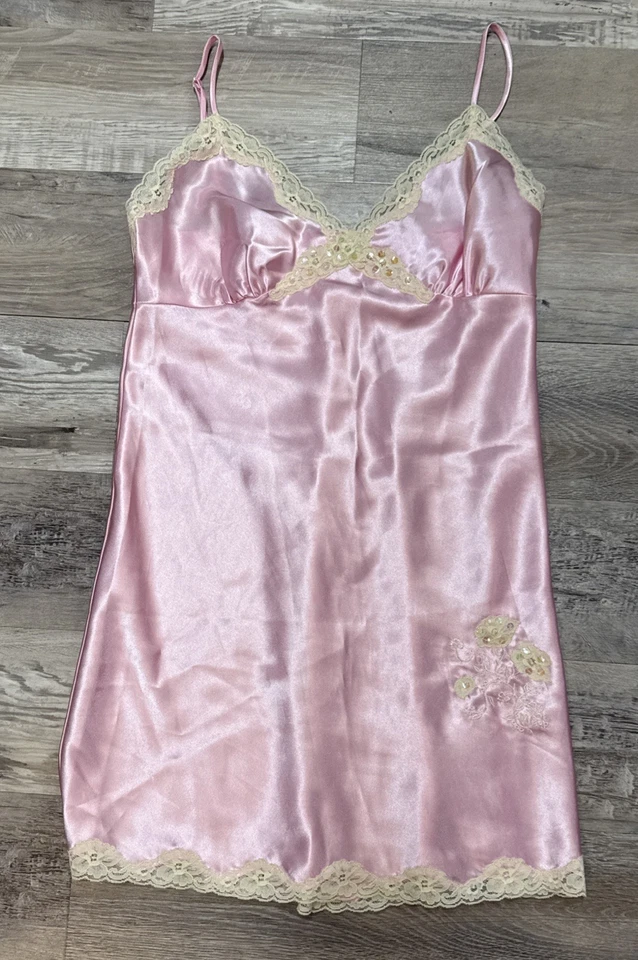 SECRET TREASURES Lace Trim Chemise Nightie Floral Satin Lingerie Nightgown M - Image 1 of 4