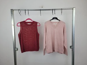 M&S Womens 2pcs Jumper Bundle Size M Long Sleeve Sleeveless Burgundy Blush F2 - Picture 1 of 10