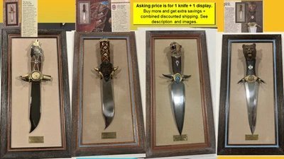 Elige 1 cuchillo Franklin Mint Cheyenne Buffalo, Navajo Mountain Lion, Pawnee Wolf Foto 1 de 4