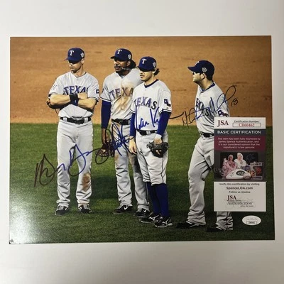 Texas Rangers 2010 Infield с автографом 11x14 Young Andrus Kinsler Moreland JSA - Изображение 1 из 4
