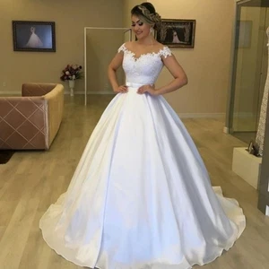 Satin Wedding Dresses White Ivory Elegant Classic Summer Sleeveless Bridal Gowns - Picture 1 of 9